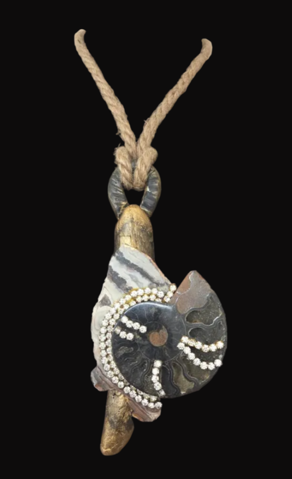 Earth Tone Mixed Media Component Organic Pendant on a Hemp Rope