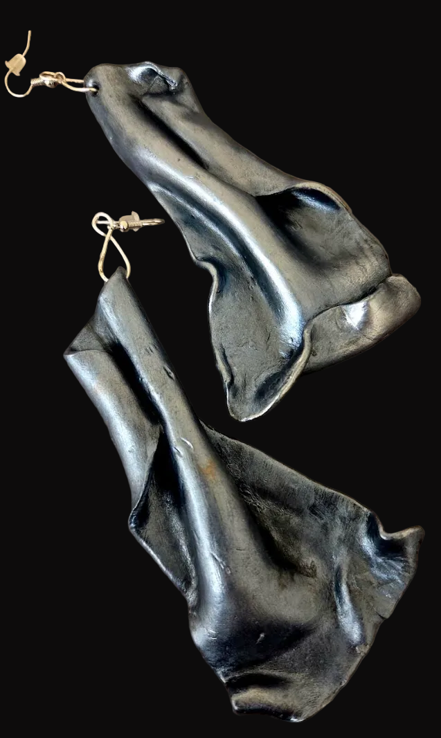 Faux Pewter Art Nouveau Shoulder Duster Earrings - Sensuous