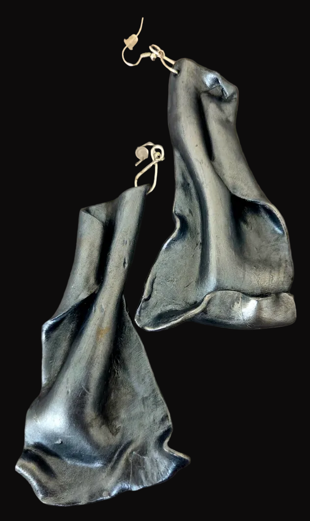 Faux Pewter Art Nouveau Shoulder Duster Earrings - Sensuous