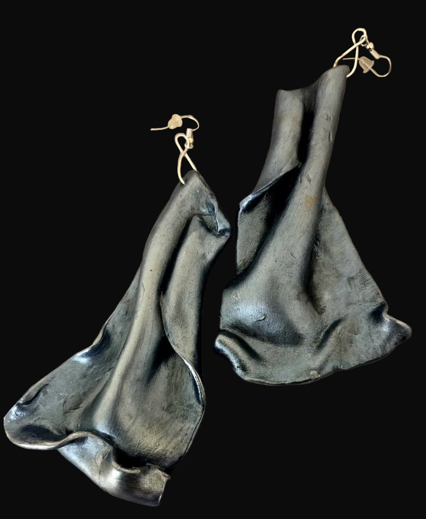 Faux Pewter Art Nouveau Shoulder Duster Earrings - Sensuous