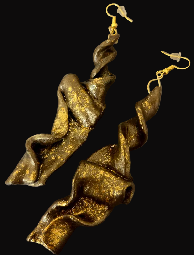 Bronze & Metallic Gold Sculpted Shoulder Duster Pierced Earrings