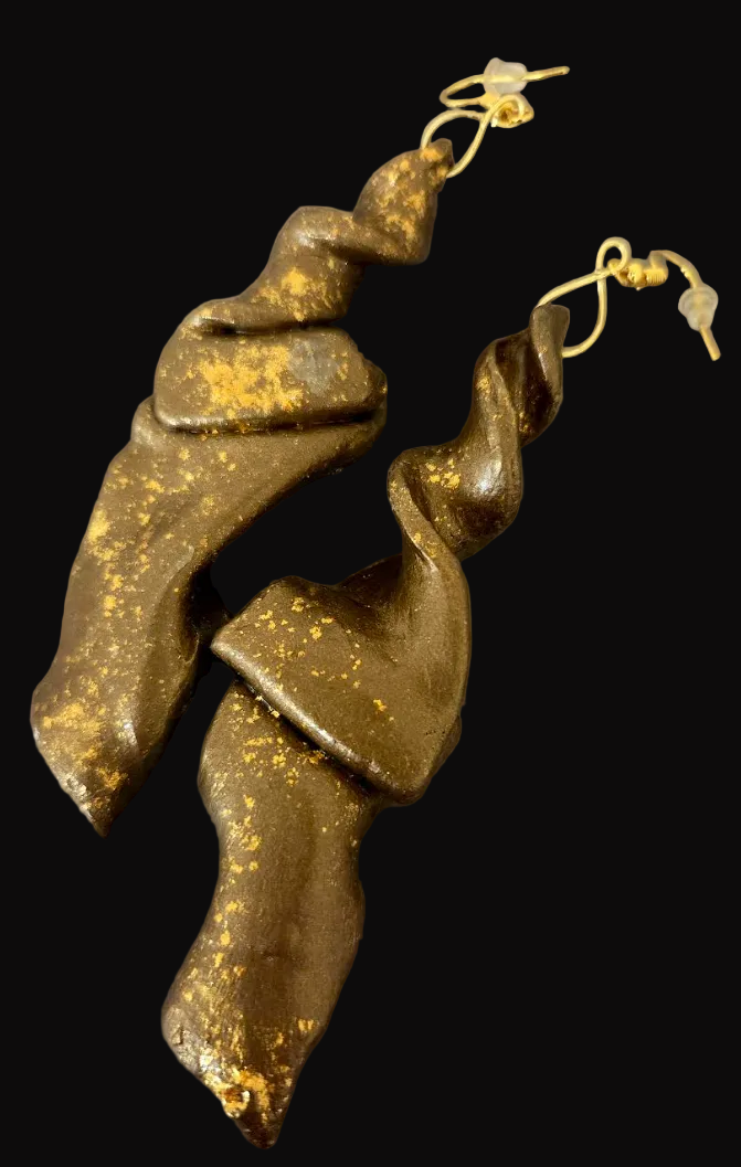Bronze & Metallic Gold Sculpted Shoulder Duster Pierced Earrings