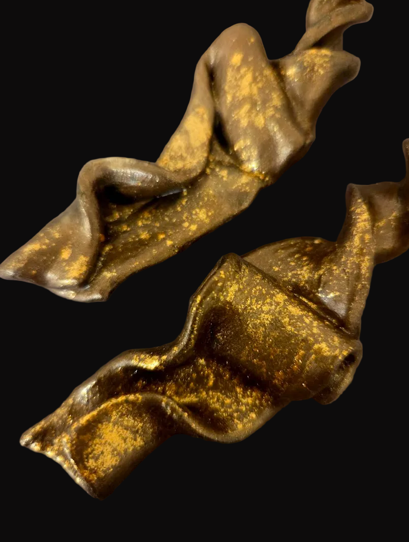 Bronze & Metallic Gold Sculpted Shoulder Duster Pierced Earrings