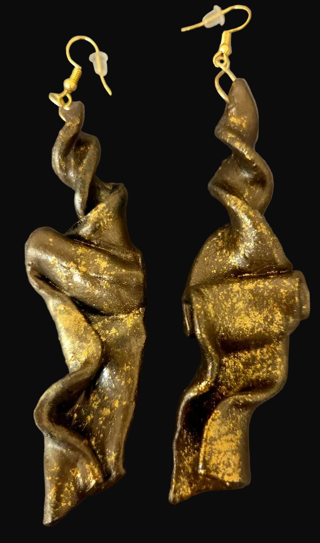 Bronze & Metallic Gold Sculpted Shoulder Duster Pierced Earrings