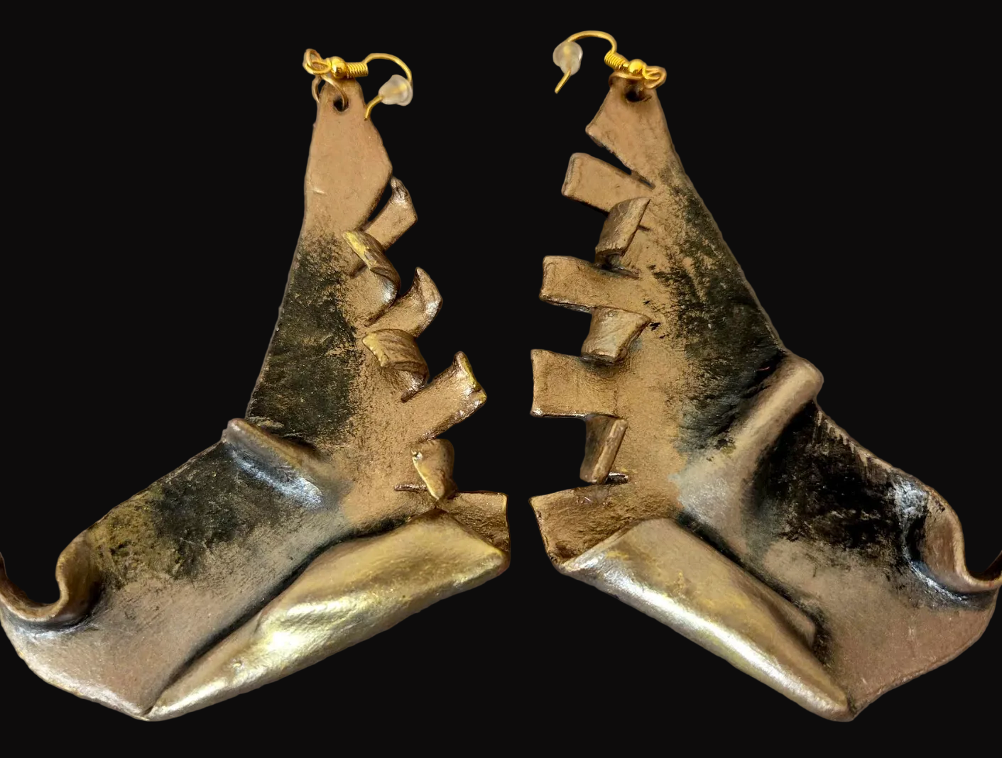 Tri Tone Metallic Oversized Artisan Pierced Earrings - Haute Couture