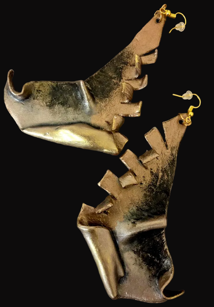 Tri Tone Metallic Oversized Artisan Pierced Earrings - Haute Couture