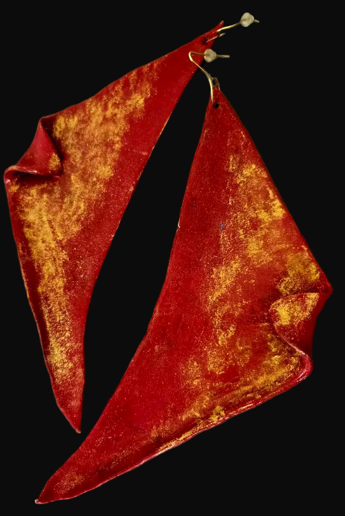 Huge Hand Sculpted Avant Garde Wing Shoulder Duster Earrings - OOAK