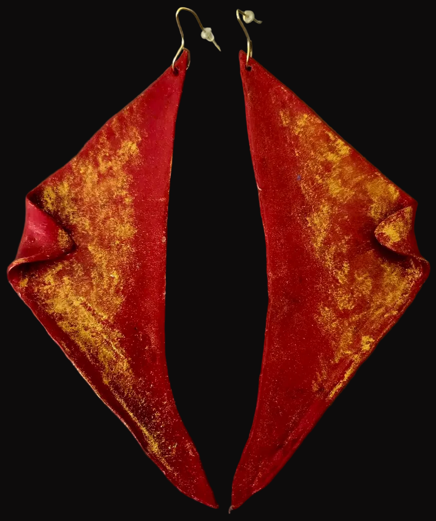 Huge Hand Sculpted Avant Garde Wing Shoulder Duster Earrings - OOAK