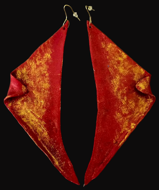 Huge Hand Sculpted Avant Garde Wing Shoulder Duster Earrings - OOAK