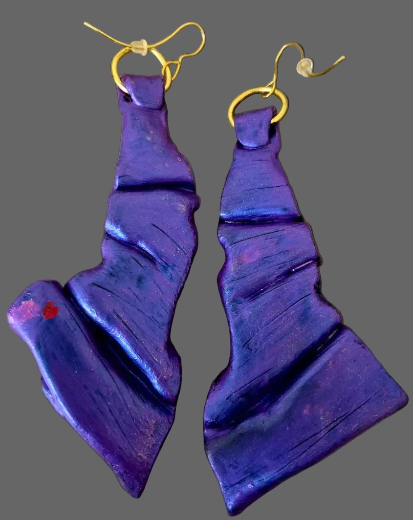 Metallic Purple Hand Sculpted & Draped Shoulder Duster Earrings