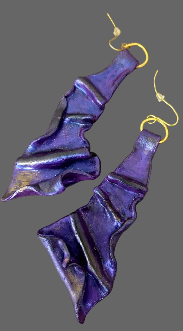 Metallic Purple Hand Sculpted & Draped Shoulder Duster Earrings
