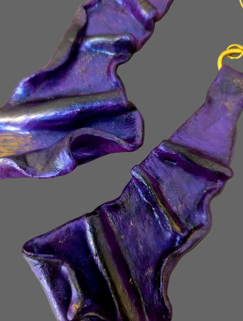 Metallic Purple Hand Sculpted & Draped Shoulder Duster Earrings