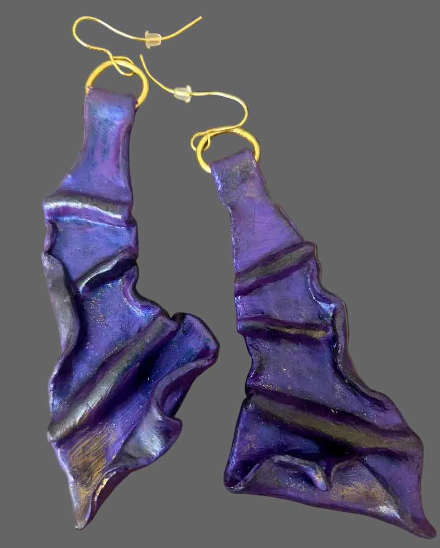 Metallic Purple Hand Sculpted & Draped Shoulder Duster Earrings