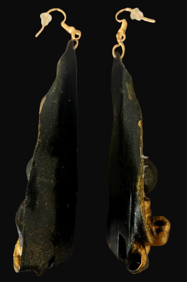 Golden Bronze Hand Sculpted Long Abstract Shoulder Duster Earrings