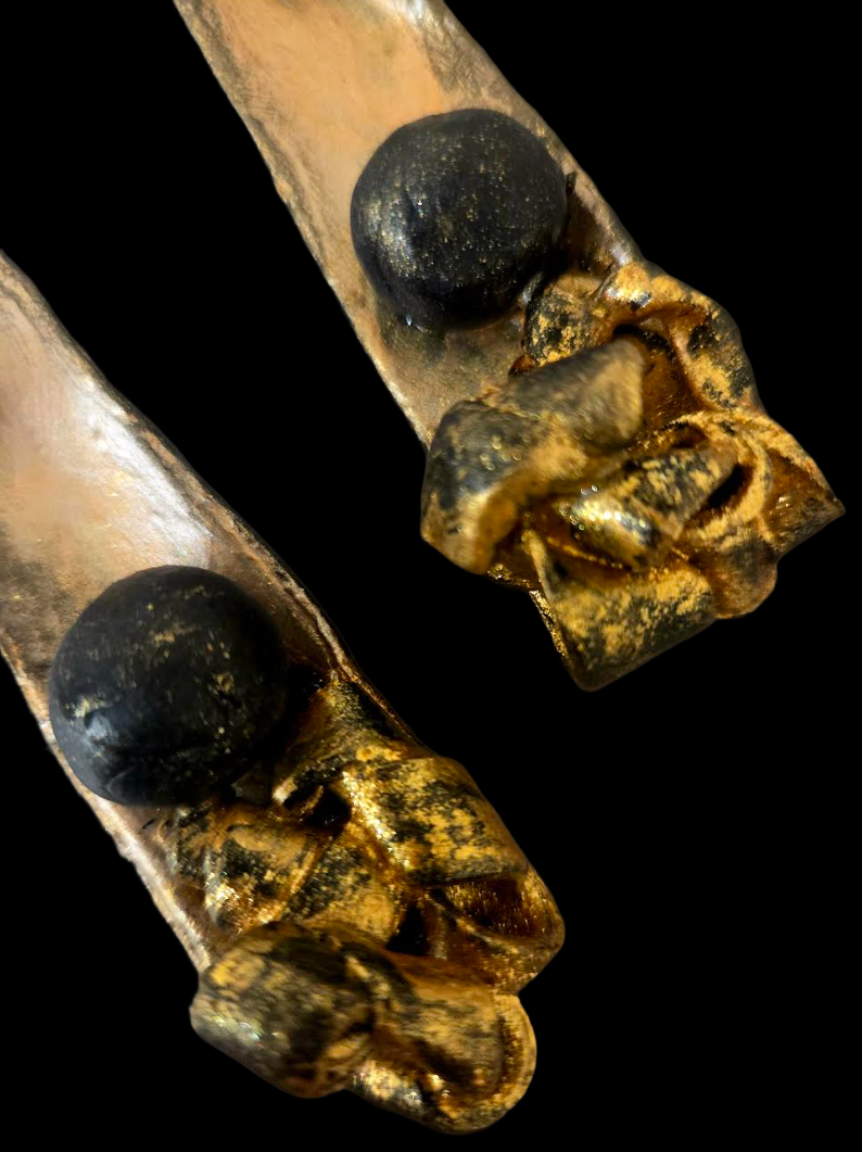 Golden Bronze Hand Sculpted Long Abstract Shoulder Duster Earrings