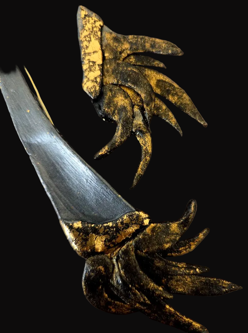 Black & Gold Flame Sculptural Avant Garde Shoulder Duster Earrings