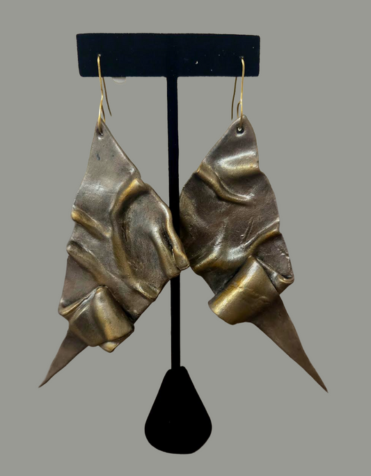Hand Sculpted Brutalist Faux Metal Pierced Earrings - OOAK