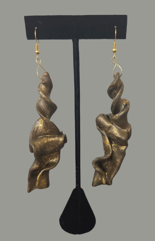 Bronze & Metallic Gold Sculpted Shoulder Duster Pierced Earrings