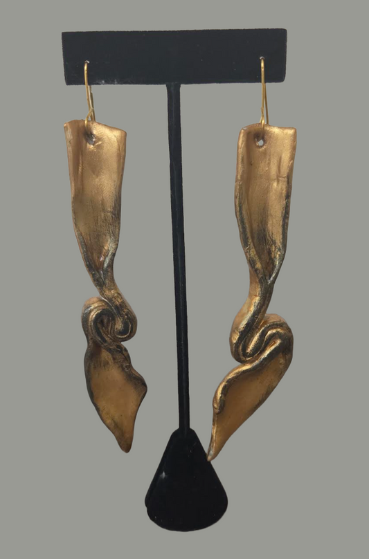 Copper Rose Gold Hand Sculpted Shoulder Duster Pierced Earrings