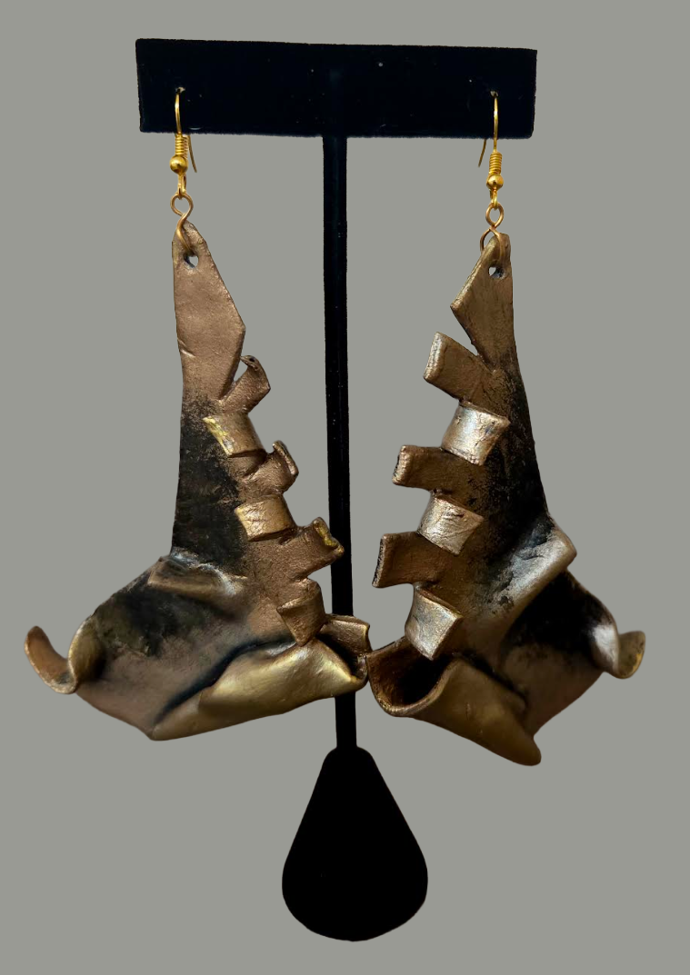 Tri Tone Metallic Oversized Artisan Pierced Earrings - Haute Couture