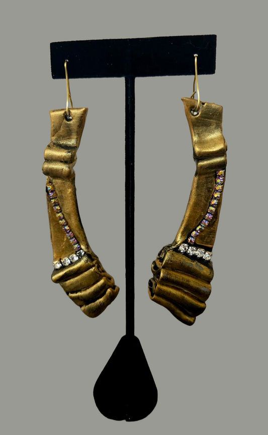 Faux Bronze & Aurora Borealis Rhinestone Sculpted Shoulder Dusters