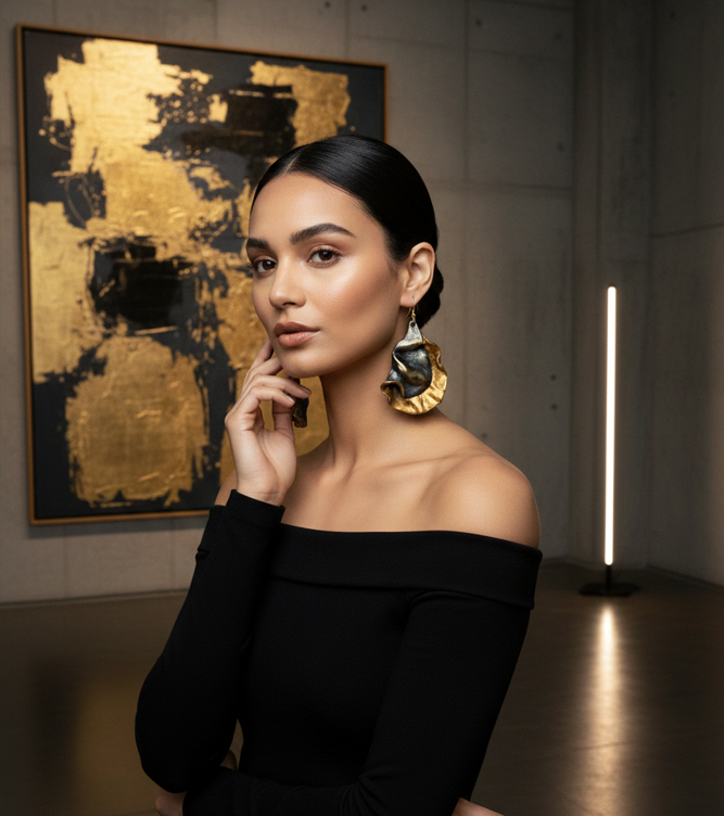 Metallic Gold & Zinc Hand Sculpted Faux Metal Shoulder Dusters - OOAK