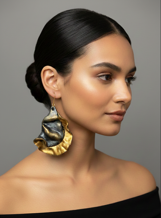 Metallic Gold & Zinc Hand Sculpted Faux Metal Shoulder Dusters - OOAK