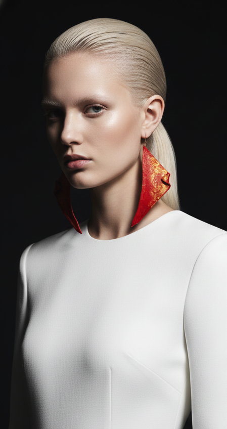 Huge Hand Sculpted Avant Garde Wing Shoulder Duster Earrings - OOAK