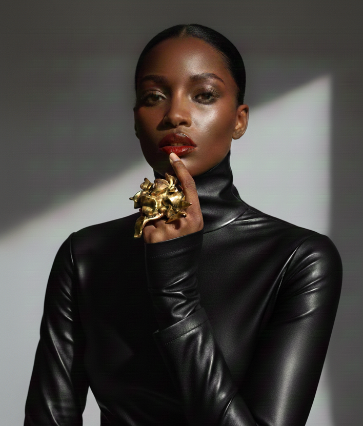 Golden Bronze Squiggly Abstract Industrial Sculpted Hand Ring