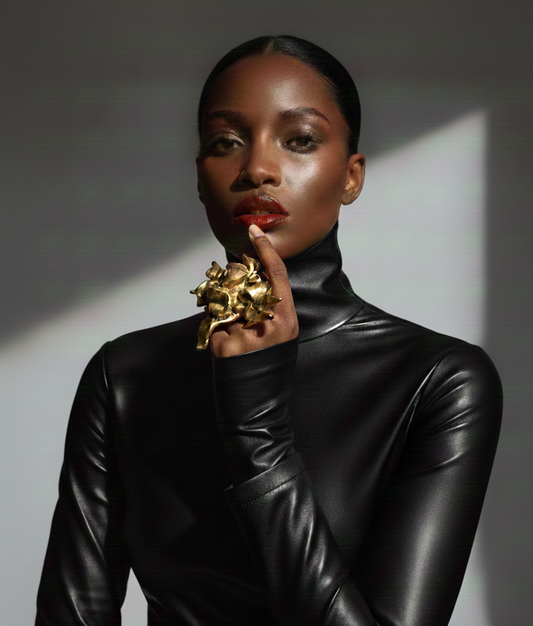 Golden Bronze Squiggly Abstract Industrial Sculpted Hand Ring