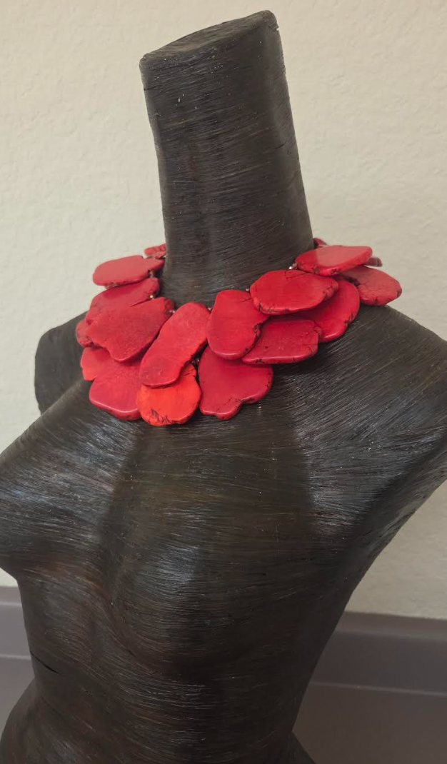 Red Orange Sea Sediment Oversized Slab Multi Strand Statement Necklace