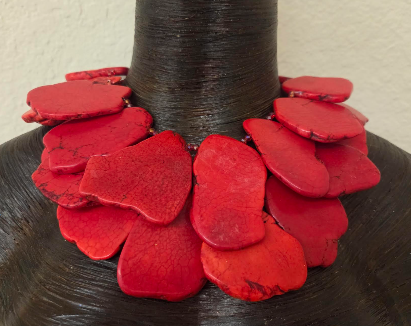 Red Orange Sea Sediment Oversized Slab Multi Strand Statement Necklace