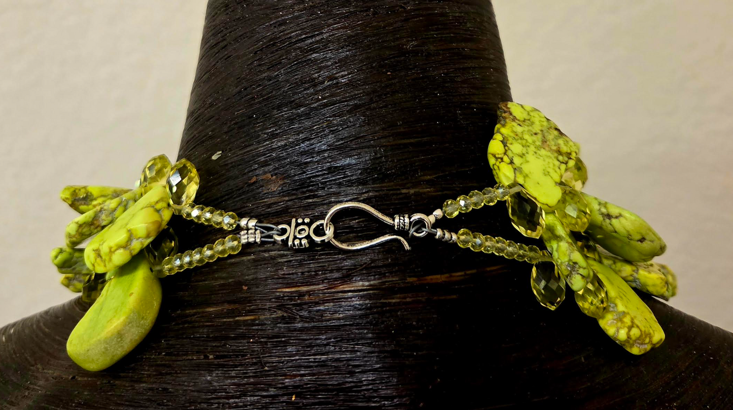 Yellow & Lime Green Sea Sediment Slab Statement Necklace - Summer Art