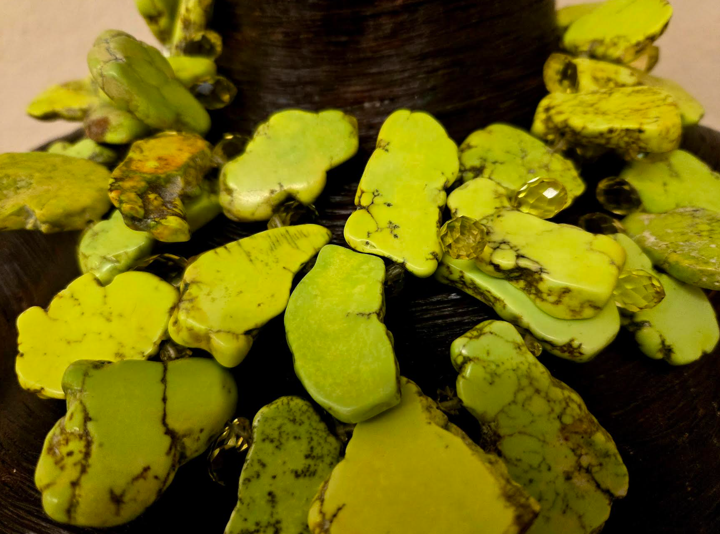 Yellow & Lime Green Sea Sediment Slab Statement Necklace - Summer Art