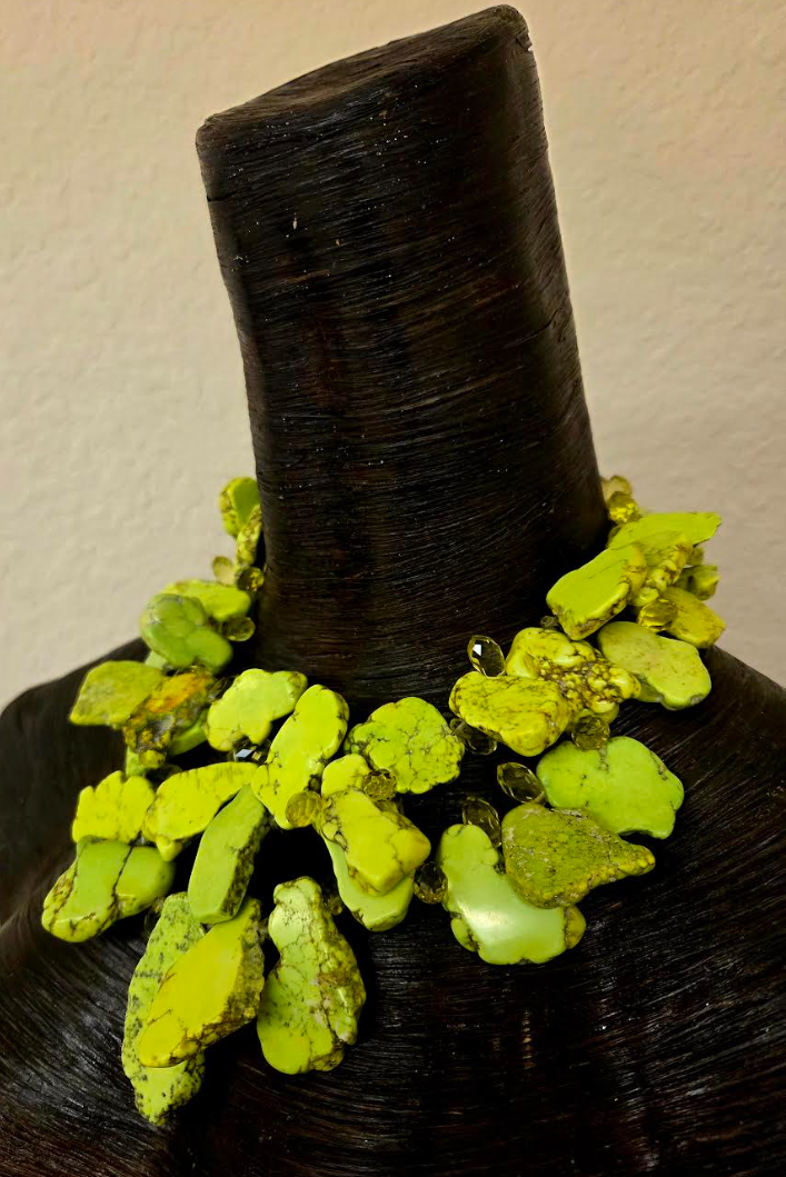 Yellow & Lime Green Sea Sediment Slab Statement Necklace - Summer Art