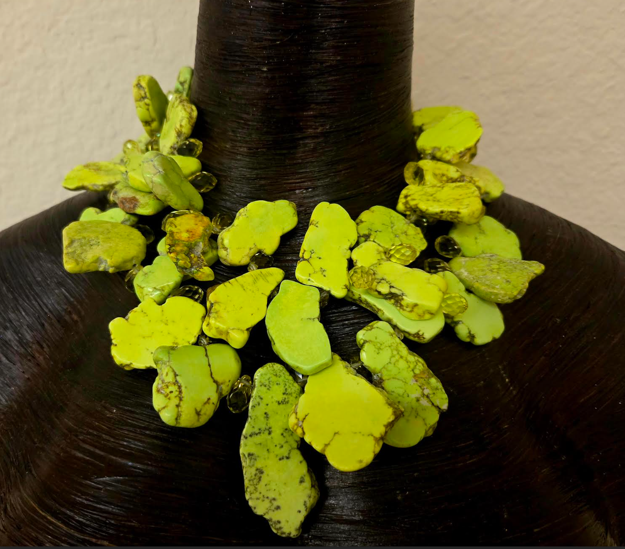 Yellow & Lime Green Sea Sediment Slab Statement Necklace - Summer Art