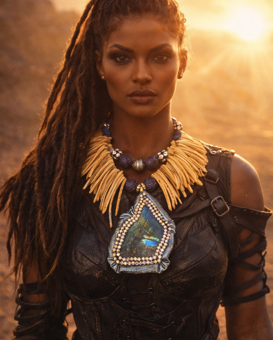 Labradorite & Coconut Fringe Statement Necklace - Eccentric