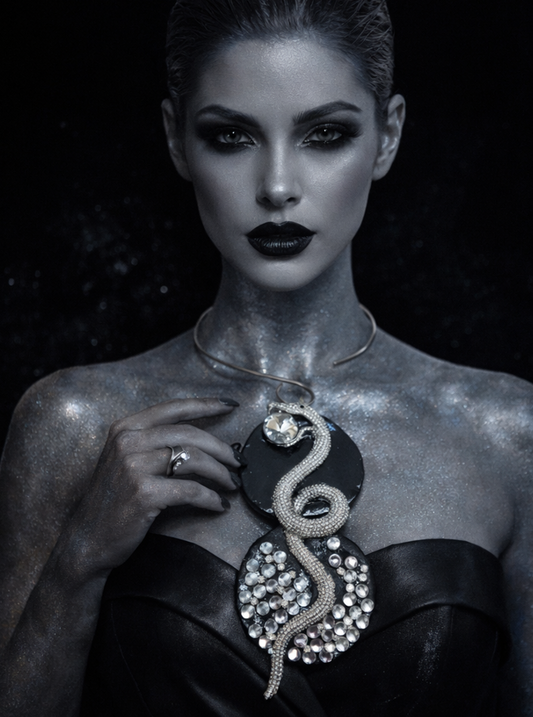 Sculpted Rhinestone & Crystal Snake Gemstone Pendant with Torc Collar