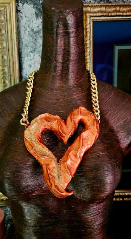 Avant Garde Sculpted Copper & Gold Heart Gemstone Pendant