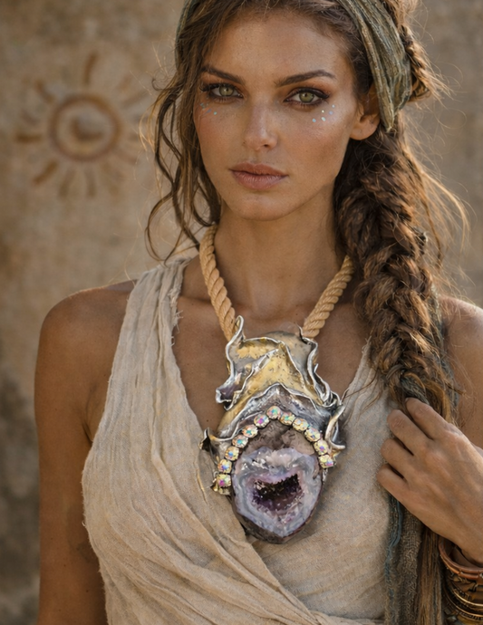 Amethyst Geode Bold Pendant & Jute Rope - Big & Tall Men