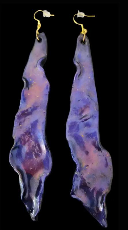 Hand Sculpted Avant Garde Shoulder Dusters - Purple Pink Long Earrings