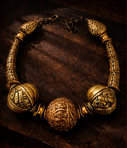 Tibetan Brass & Copper Repousse Exclusive Beaded Choker - Iris Apfel