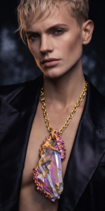 Pink Titanium Quartz Pendant - Sculpted Luxury Amulet