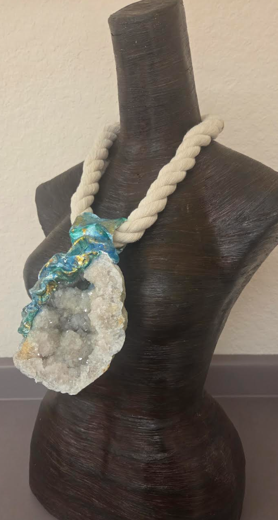Huge Sculpted Geode Crystal Cave Pendant on a Thick Cotton Rope - Mens