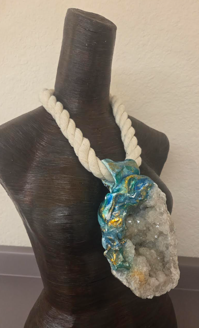 Huge Sculpted Geode Crystal Cave Pendant on a Thick Cotton Rope - Mens