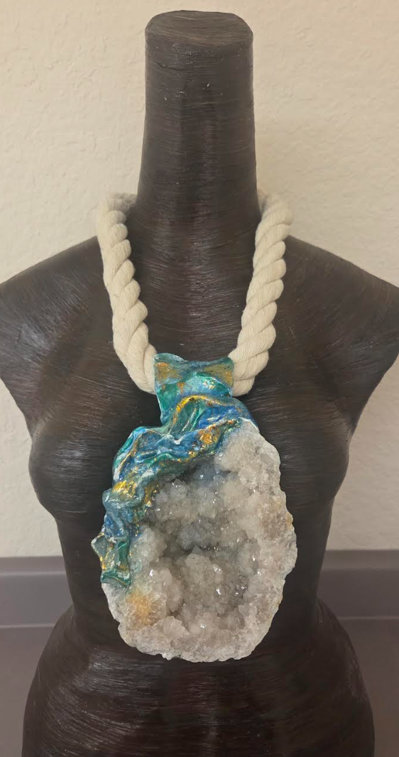 Huge Sculpted Geode Crystal Cave Pendant on a Thick Cotton Rope - Mens