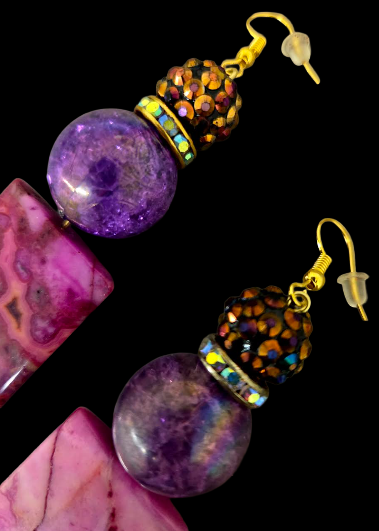 Pink Crazy Lace Agate Beaded Duster Pierced Earrings - OOAK Exclusive