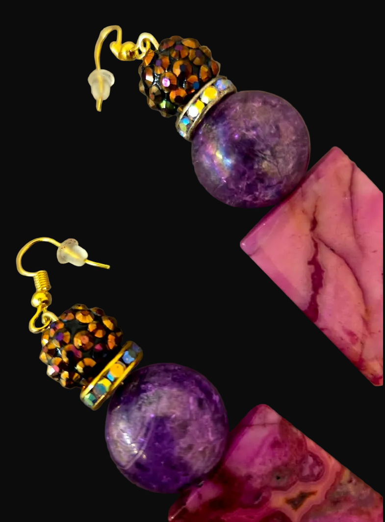 Pink Crazy Lace Agate Beaded Duster Pierced Earrings - OOAK Exclusive
