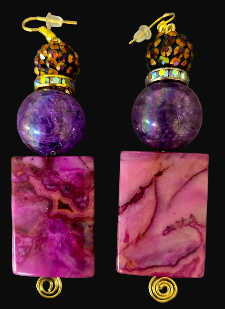 Pink Crazy Lace Agate Beaded Duster Pierced Earrings - OOAK Exclusive