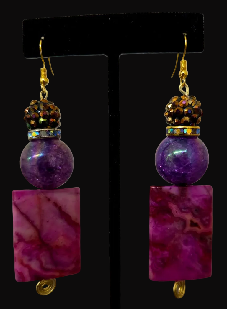 Pink Crazy Lace Agate Beaded Duster Pierced Earrings - OOAK Exclusive